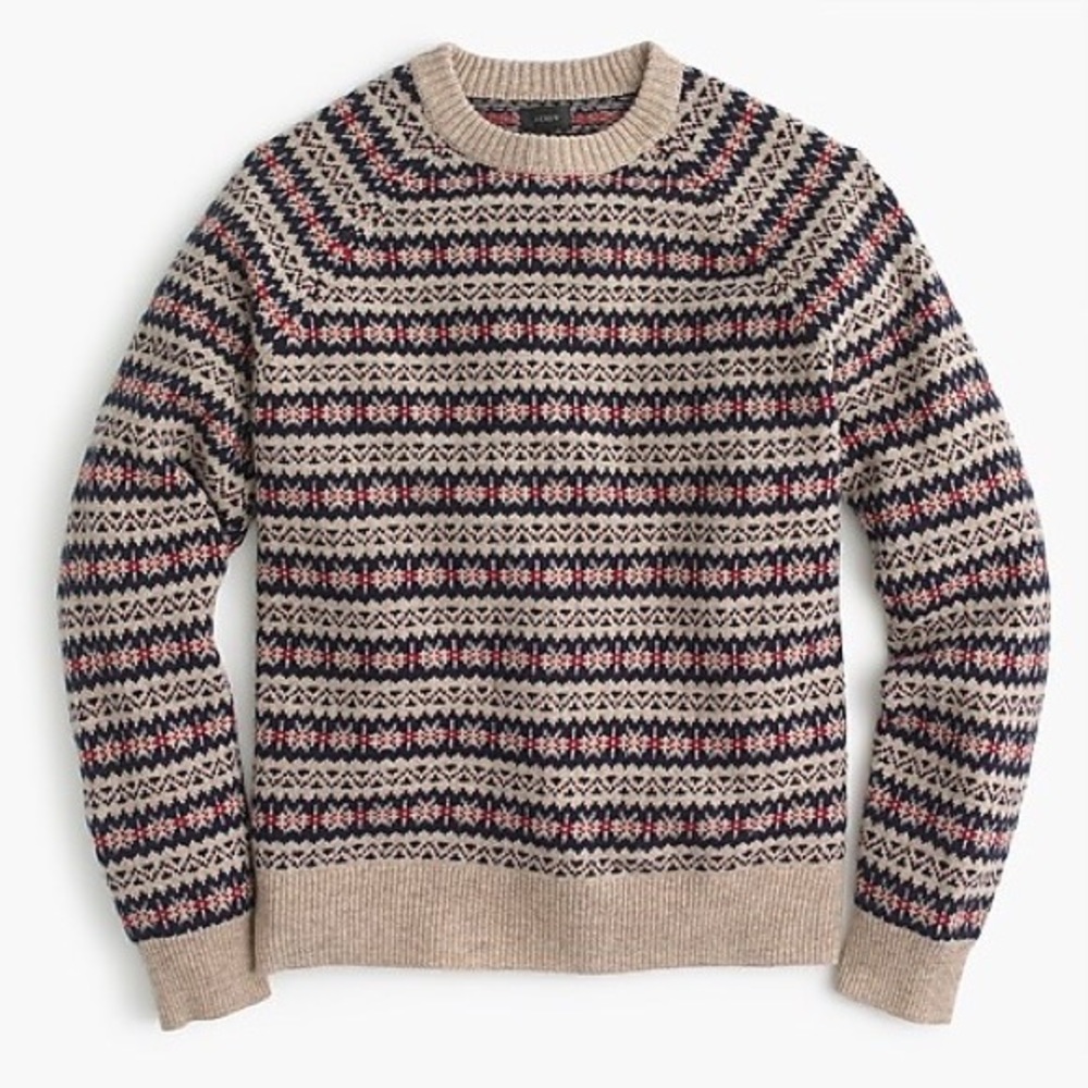 J.Crew Men’s Lambswool Fair Isle Crewneck Sweater. 100% lambswool. Size S
